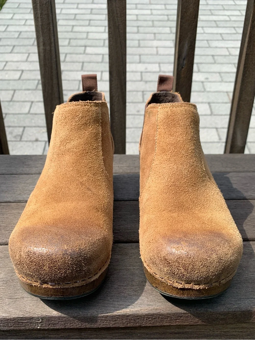 Dansko Frankie Tan Burnished Rustic Honey Brown Suede Chelsea Ankle Boot Clog 39